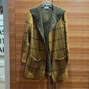 Cyrus mustard sweater jacket with hood